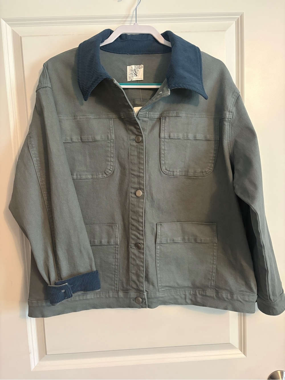 Altar’d State | Faded Green & Navy Blue | Utility Barn Jacket | Farmhouse Chic